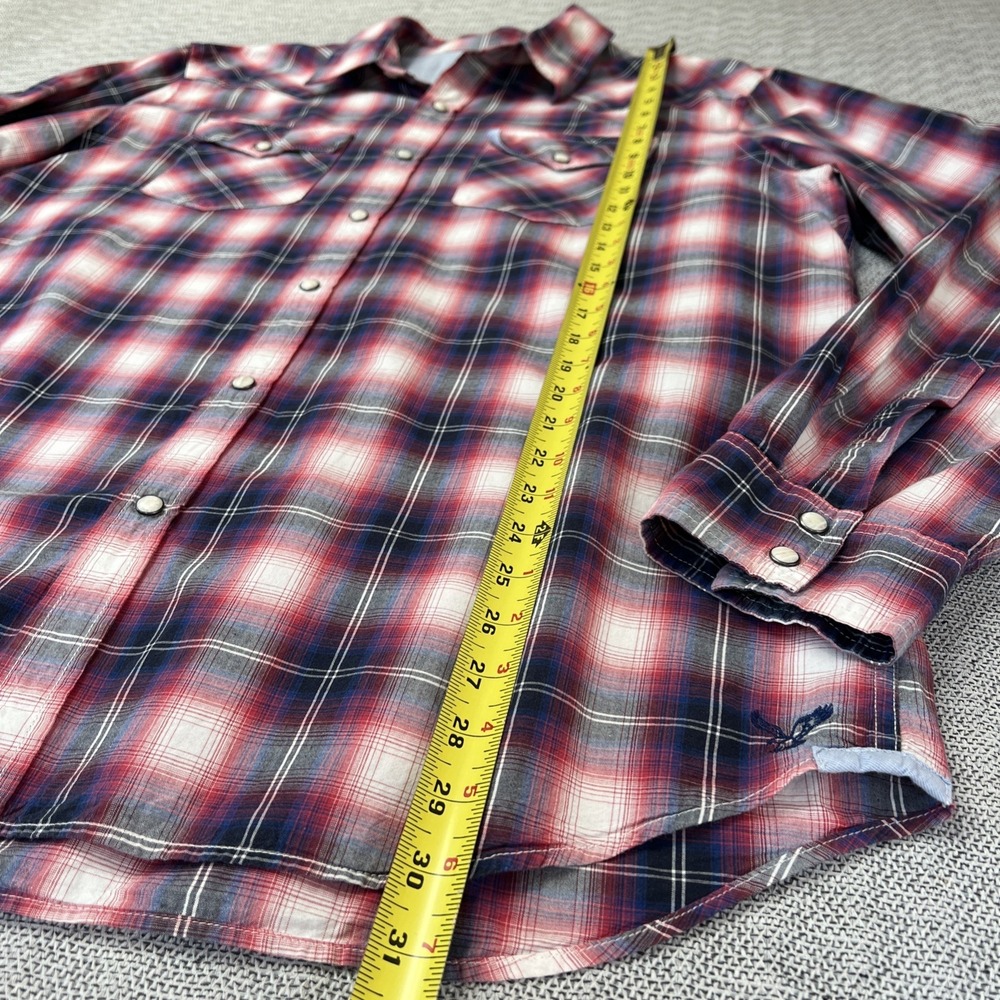 American Eagle XXL Vintage Fit Plaid Western Shirt Men Pearl Snap Long Sleeves - Picture 5 of 8